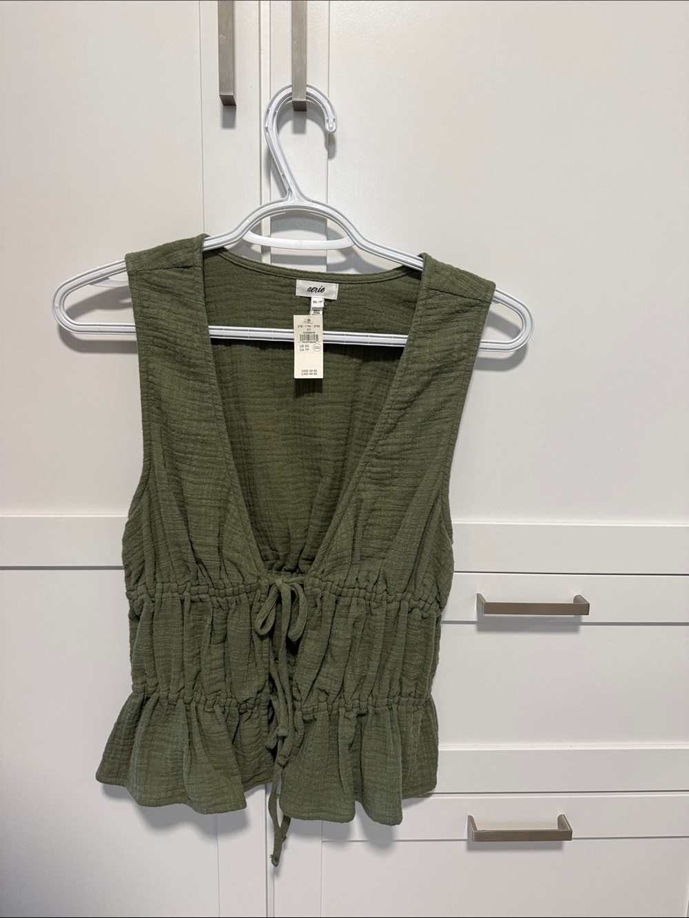 aerie Olive Drawstring Peplum Camisole